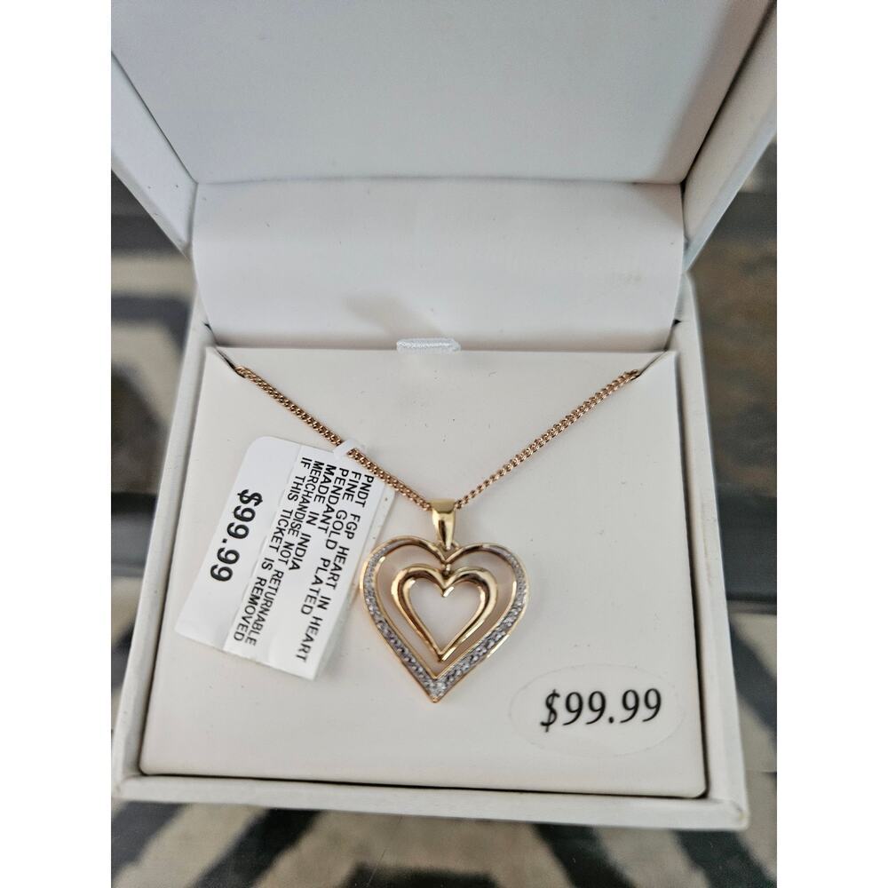 Women's 18" Heart 1/10 CTTW Diamond Pendant Gold Over Sterling - Picture 2 of 2